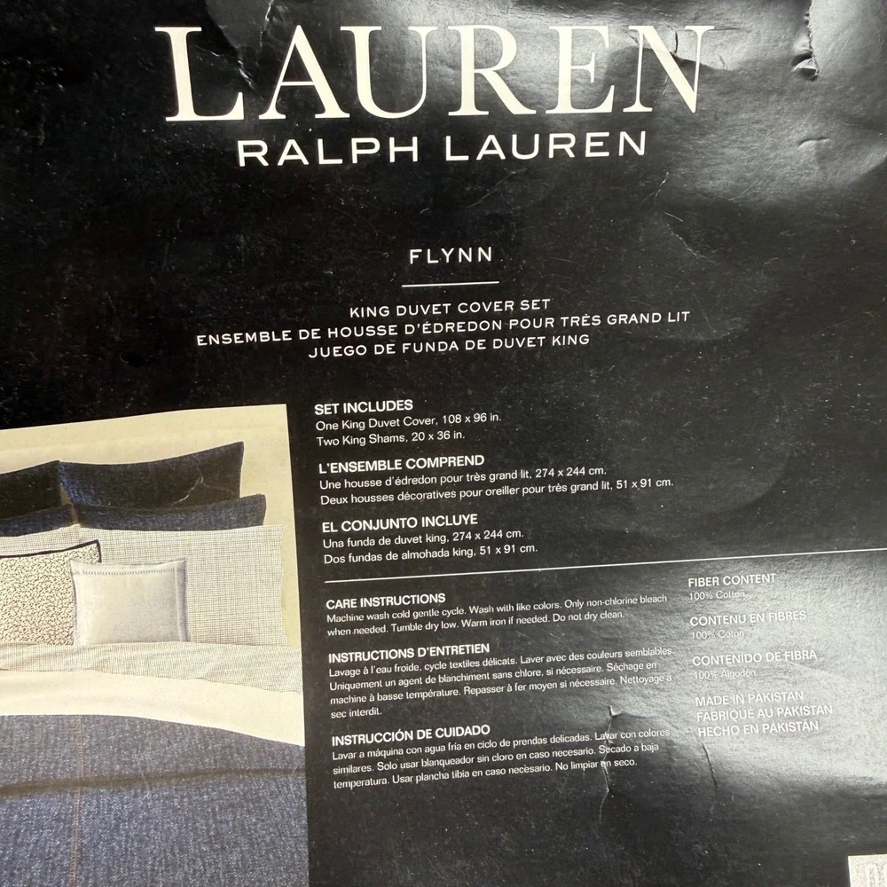 Ralph Lauren King Flynn Duvet Cover ONLY- NO SHAMS Blue Denim Cotton NEW
